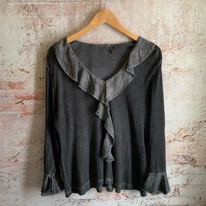 Soft Surroundings Gray Ruffled Ribbed Knit Top